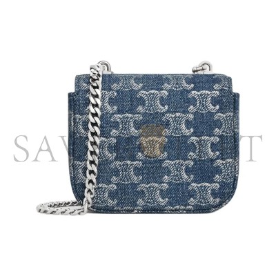 CELINE MINI CHAIN CLAUDE IN DENIM WITH TRIOMPHE 10L842FIN.05DS (11*9.5*4cm)